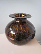 Glass Art Vase Modern Bulb Vase Gold Dust And Amber 9 1/2&quot; Tall X 9&quot; [*Bar] - £99.16 GBP