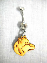 NEW TOTEM WOLF SPIRIT PROFILE WOODEN CHARM ON CLEAR CZ BELLY BAR NAVEL RING - £6.81 GBP