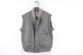 Vintage 70s Streetwear Mens Small Distressed Lined Leather Vest Jacket Gray - £77.40 GBP