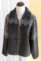 B.C. CLOTHING Plush Dark Gray/White Zip-Up Cropped Jacket w/ Faux Fur Co... - £19.18 GBP
