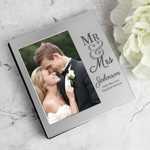 Personalised Wedding Photo Album. Mr &amp; Mrs 6x4 Photo Album. Holds 48 Photos. Sil - £17.04 GBP