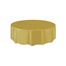 Round Gold Plastic Tablecloth, 7ft  - $6.00