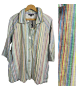 Boho Chic 100% Linen Jacket Size S Rainbow Stripe Lagenlook Button Down NEW - $79.69