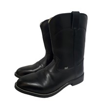 Justin Basics Mens Black Leather Roper Western Cowboy Boots US 13EE Pull On New - £80.37 GBP