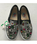 Skater VTG canvas slip on shoes black with black white neon graphics - €21,45 EUR