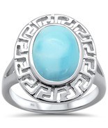 Sterling Silver Natural Larimar Greek Key Design Ring - €59,19 EUR
