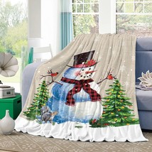 Pinkinco Christmas Winter Snowman with Topper Flannel Throws Blanket, Warm Cozy - £31.96 GBP