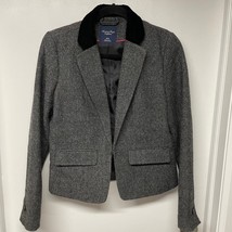 American Eagle Silver Gray Tweed Black Velvet Blazer Wool Blend Size Medium - $14.85