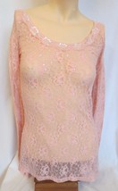 FREE PEOPLE  Long Sleeve Sheer Pink Sexy Sparkles Top Blouse Sz M - £39.33 GBP