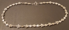 Beaded necklace with silver flower beads, silver toggle clasp, 22 inches long - £15.18 GBP
