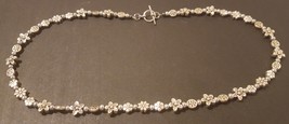 Beaded necklace with silver flower beads, silver toggle clasp, 22 inches long - £14.94 GBP