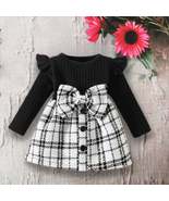 Baby Girls Plaid Long Sleeve Dress Toddler Black and White Fall Outfit - £20.53 GBP