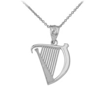 Sterling Silver Celtic Harp Musical Instrument Textured Strings Pendant Necklace - £21.15 GBP+