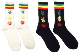 Marijuana Weed Leaf Rasta 420 Cannabis White Black Striped Mens Crew Socks Tube - £6.28 GBP