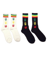 MARIJUANA WEED LEAF RASTA 420 CANNABIS WHITE BLACK STRIPED MENS CREW SOC... - $113.26 MXN
