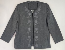 Nikki Jacket Womens 12 Gray Floral Embroidered Business Casual Vintage Cardigan - £34.12 GBP