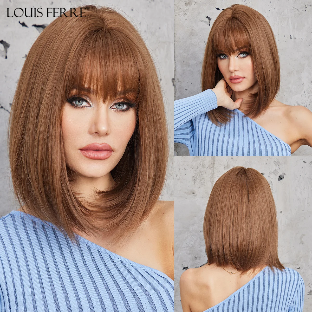 LOUIS FERRE Short Straight Synthetic Wigs for Women Brown Bob Wigs with Ban - £20.95 GBP+