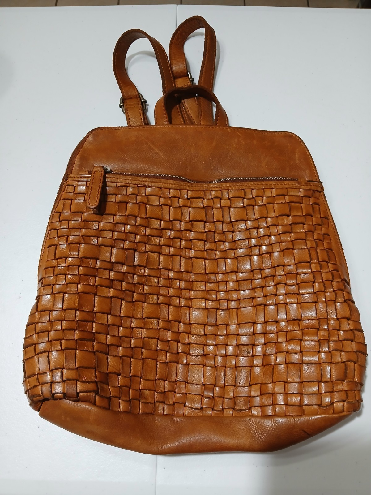 VILENCIA HOLLAND LEATHER BACKPACK / PURSE - COGNAC BROWN BRAIDED GREAT C... - $59.40