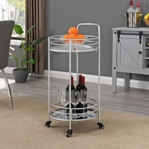 Silver Joliet Round Bar Cart, American Designed, Silver, 16 X 16 X 33.5 Inches,  - £84.97 GBP