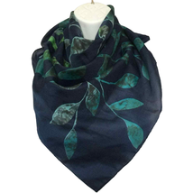 Vtg Italy Tree Design Wearable Art Blue Green Leaves Square Scarf Bandana - £19.60 GBP