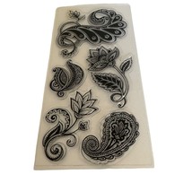 Inkadinkado Organic Fabric Flourish Set 6 Paisley Flower Clear Stamps Fancy - $5.99