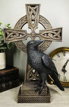Gothic Raven Crow Perching On Celtic Cross Tomb Statue Harbinger Of Doom... - $55.99