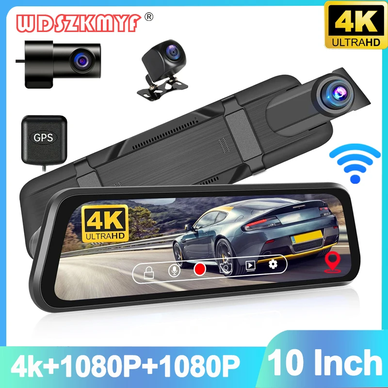4K Front and Rear Camera Mirror Car DVR Wifi Dash Cam for Cars GPS Backup Camera - £34.43 GBP+