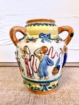 VTG MCM MAJOLICA CERAMIC GRECO-ROMAN NUDE 3 Handle URN/VASE  - JAPAN - $32.95