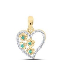 Emerald Diamond Heart Pendant 10k Yellow Gold Charm - £140.86 GBP