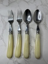 4pc vintage flatware Jean Dubost France stainless bistro ivory spoon fork - £35.72 GBP