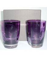 Waterford W Crystal Heather Purple Whiskey Tumbler DOF Glasses Pair 16 o... - $158.90