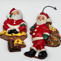 Set 2 Large Vtg 1970s Retro Celluloid Santa Mushroom Christmas Ornaments... - $34.91 CAD