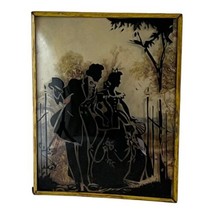 Vintage Print Background Courting Couple Silhouette Picture Convex Glass... - $30.38