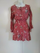 American Rag Cie women Lace-Up pink/rose floral Peasant Dress trumped sl... - $24.26