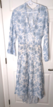 Vince Dahlia Print Dress Long Sleeve Blue White Cutout Back LG - £69.65 GBP