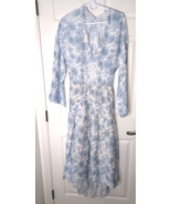 Vince Dahlia Print Dress Long Sleeve Blue White Cutout Back LG - £70.05 GBP