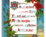 Merry Christmas Holly Poinsettias Poem Embossed DB Postcard O18 - $3.91
