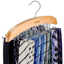 Tie Rack, Ohuhu 24 Hook Holder Tie Hanger Organizer for Closet Wooden Be... - £15.71 GBP
