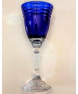 Ribbed Cobalt Blue Goblet Faceted Crystal Golf Ball Stem 8.75&quot; tall 8 oz... - $67.74 CAD