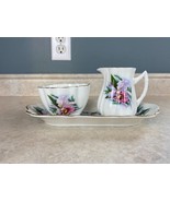 Queens Creamer And Sugar Bowl With Matching Table Tray Floral Design Fin... - $25.64 CAD