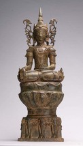 Antique Burmese Style Bronze Shan Buddha Statue Elephant Throne - 61cm/24&quot; - £1,130.12 GBP
