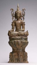 Antique Burmese Style Bronze Shan Buddha Statue Elephant Throne - 61cm/24&quot; - £1,186.43 GBP