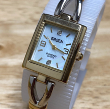 Gruen Quartz Watch Women 2 Diamonds Gold Tone Rectangle MOP New Battery 6.75&quot; - £18.97 GBP