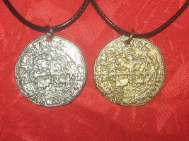 1 Gold 1 Silver Pirate Pieces Of Eight Coin Cross Oc EAN Charm Pendants Necklaces - £11.86 GBP
