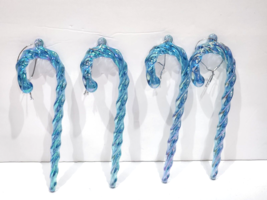 4pc Christmas Light Blue Frozen Candy Canes Coastal Ornaments Plastic 7.25&quot; - £11.20 GBP