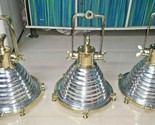 Vintage Nautical Pendant Light – Aluminium &amp; Brass Fluted Cargo Lamp Set... - $405.55