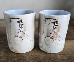 Anthropologie Panther/Cheetah Sketch Ring Handle Mug set/2 - $21.77