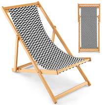 Folding Bamboo Sling Lounge Chair Reclining Canvas Portable Outdoor - £101.60 GBP