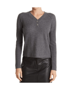 GRIFFEN Cashmere Ribbed Knit Cashmere Raglan Henley Sweater Top, Gray, L... - $120.62