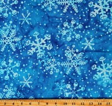 Cotton Batik Snowflakes Winter Holidays Blue Fabric Print by the Yard D180.15 - £12.74 GBP
